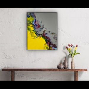Abstract Acrylic Painting Yellow/Gray Wall Art